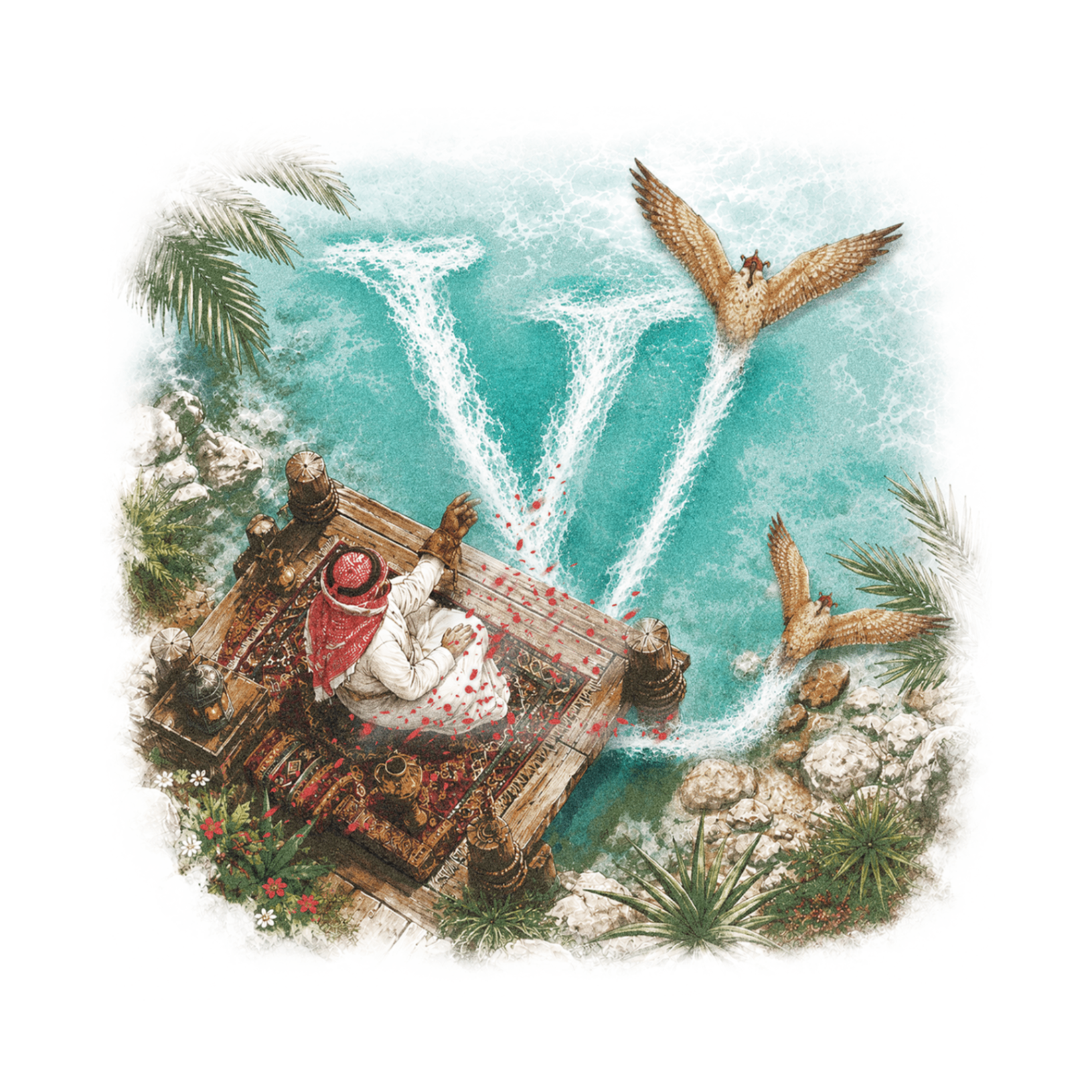 Concept outcome showing a dock scene with a letterform formed in water and birds