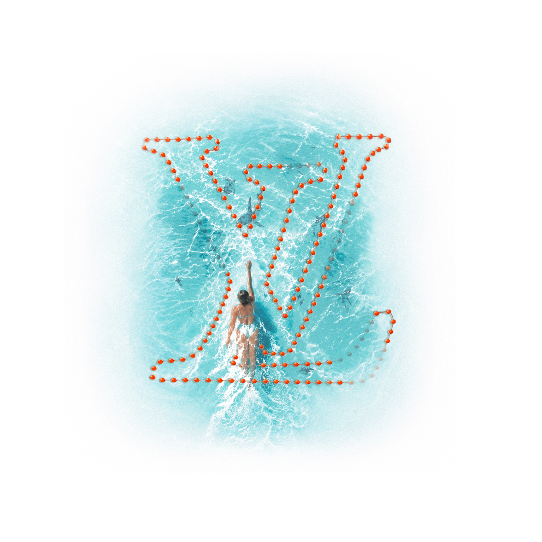Concept outcome featuring a turquoise water scene with a drawn letterform