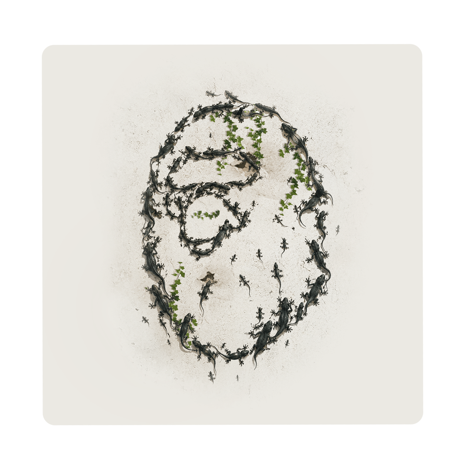 Concept outcome using lizards and vines to form a sculptural letterform